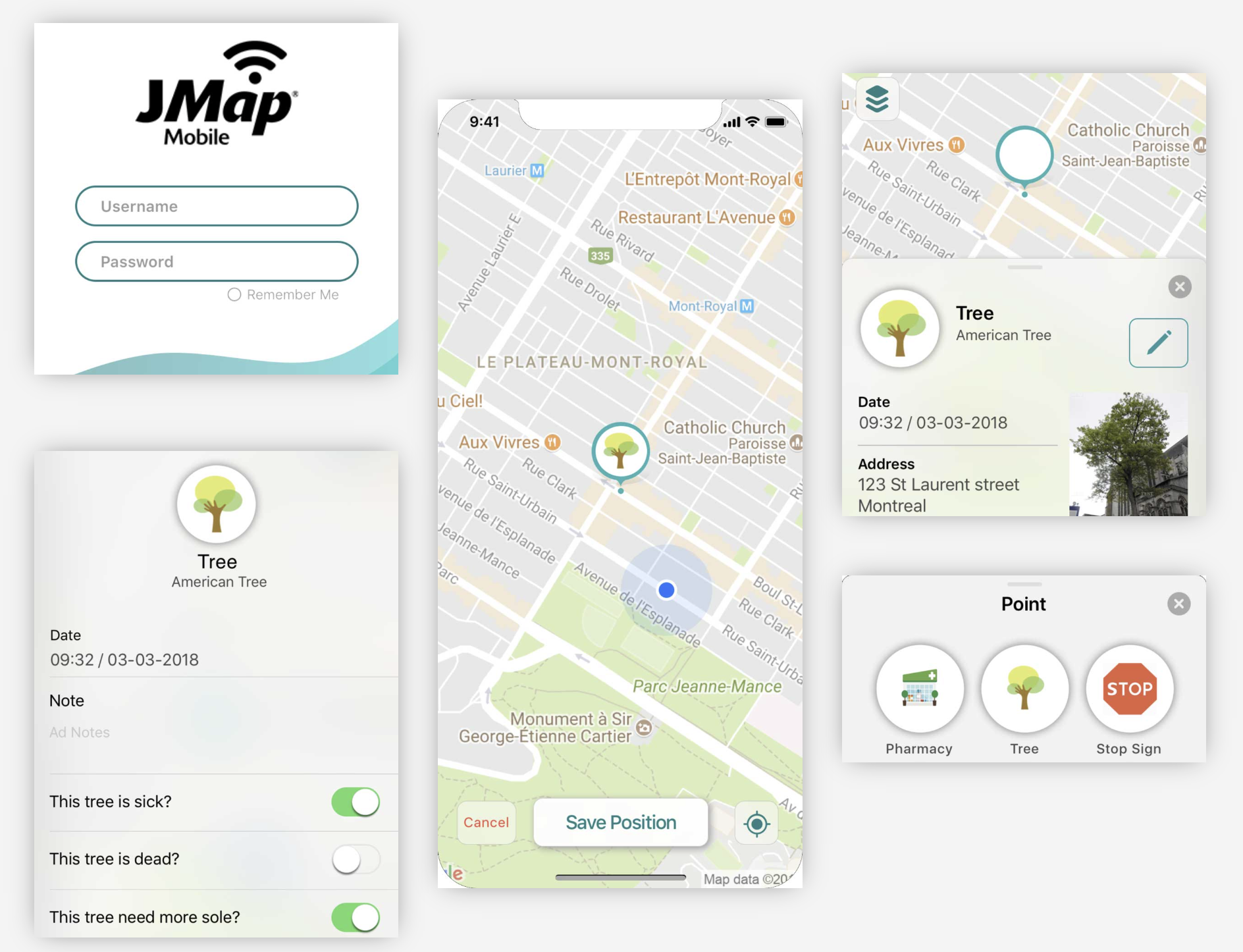 Jmap Survey application screens